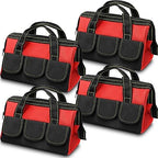 4 Pieces Tool Bag with Waterproof Strong Molded Base Multi Pockets Wide Mouth Tool Tote Multifunctional Tool Bag Large Capacity Organizer Heavy Duty Tool Storage Bag (Red,13 Inch) by Cunno