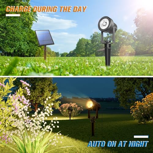 APONUO Solar Spot Lights - Outdoor 2-in-1 Solar Landscape Uplights, Dusk to Dawn, IP65 Waterproof, 9.8ft Cable, Warm White - Image 5