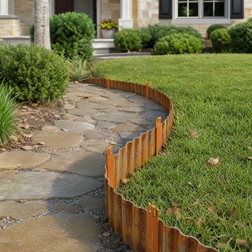 45PCS Brown 10inch Metal Landscape Edging Stakes, No Installation Rustic Heavy Duty Metal Edging Stakes for Landscaping Large Yard/Project - Image 3