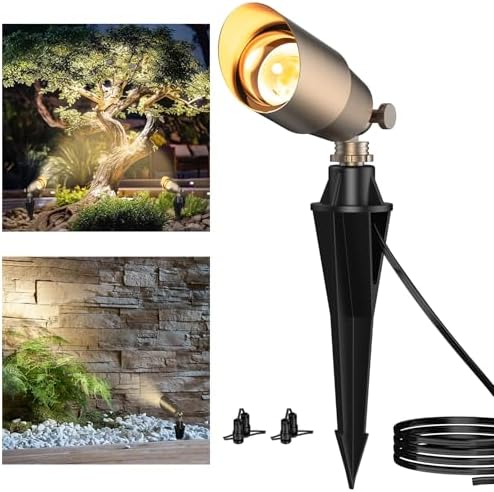 ZONEGRACE Solid Brass Outdoor Uplights & Accent Light Fixtures, Heavy Duty 12V Low Voltage LED Landscape Lighting Bronze, Wired Spot Light for Garden,Lawn,Patio and Yard with LED Bulb (1 Pack) by ZONEGRACE