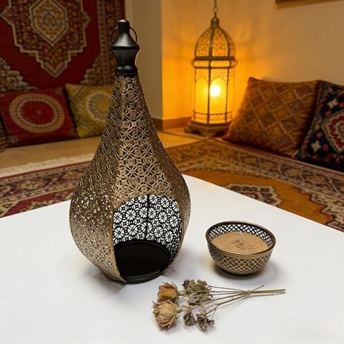 15.8inch Moroccan Lantern Lamp Decorative Candle Holders for Ramadan Decorations, Hanging, Outdoor Patio or Porch, Indoor Home Decor Gold - Image 3