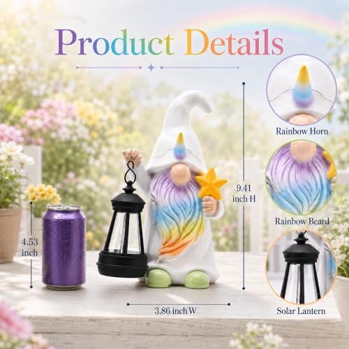 Solar Garden Gnome Statue : Unicorn Outdoor Lantern Decor - Image 2