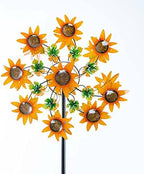 Plow & Hearth Colorful Autumn Sunflower Garden Metal Wind Spinner with Dual-Motion Rotors and Sectional Steel Pole with Ground Stakes in Powder-Coated Metal, 24½" Dia. x 10¼"D x 75½"H - Image 3