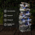 Rock Water Fountain Outdoor with LED Lights, 23.6" Tall Cascading Water Feature for Patio, Lawn, Backyard & Garden, Natural Stone Look Resin Outdoor Water Fountain Decor (Rock 23.6" H) - Image 4
