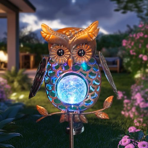 HONGLAND Solar Lights Outdoor Decor Waterproof, Solar Owl Garden Decorative Stake, Whimsical Gardening Gifts for Women Mom, Owl Outdoor Lights for Yard Patio Lawn Decor by HONGLAND