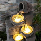 Outdoor Water Fountain, 4 Tiered Waterfall Fountains with LED Lights, Garden Bowl Waterfalls, Modern Cascading Flow Fountain for Garden, Yard, Patio, Home Decor (Grey) - Image 2