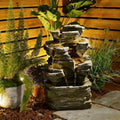 24.2" H Rock Cascading Water Fountain Outdoor&Indoor, 6-Tier Garden Naturefalls Fountains, Floor-Standing Waterfall with Lights for Patio, Backyard, Deck, Porch, Home DéCor, Stone Gray by Bumilgar