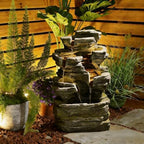 24.2" H Rock Cascading Water Fountain Outdoor&Indoor, 6-Tier Garden Naturefalls Fountains, Floor-Standing Waterfall with Lights for Patio, Backyard, Deck, Porch, Home DéCor, Stone Gray by Bumilgar