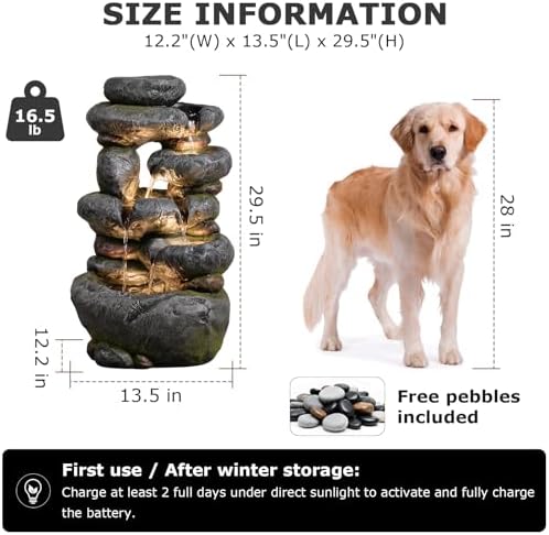 29.5''Tall Rock Solar Water Fountain Outdoor Garden Feature - Image 2