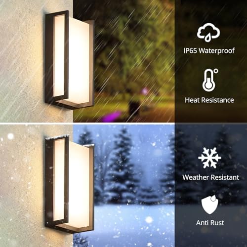 wowlite Outdoor Porch Lights, 3CCT LED Wall Sconces, Matte Black, 2 Pack - Image 3
