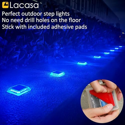 Lacasa Solar Deck Lights, 4 Pack 30LM LED Dock Lights Blue Light, Outdoor Solar Powered Step Lights Light up All Night IP68 Waterproof Auto ON/Off for Garden Stairs Driveway Pathway Lighting - Image 3