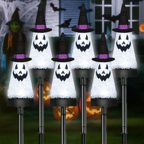 6 Pack Halloween Decorations Outdoor, Solar Ghost Pathway Lights Cool White by BHCLIGHT