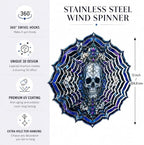 Shwing 12 Inch Wind Spinner Hanging Wind Sculptures Gothic Skull Metal Decor Double Sided Outdoor Kinetic Garden Art 3D Wind Spinner Hanging Ornament for Patio Porch Balcony Backyard Tree Decor - Image 5
