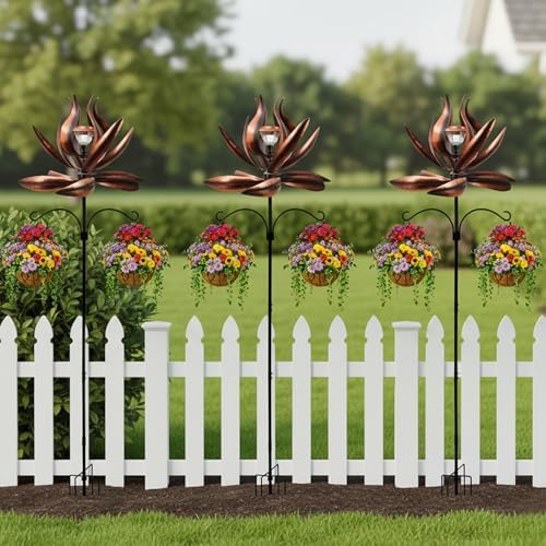 94in Solar Wind Spinner Bronze Metal Garden Stake Kinetic Yard Art - Image 3