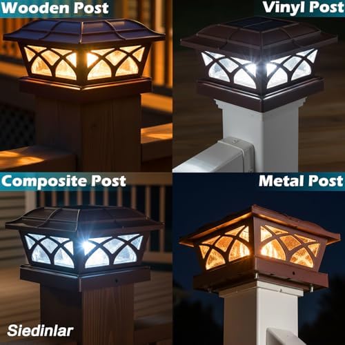 SIEDiNLAR Solar Post Cap Lights Outdoor Glass 2 Color Modes Brown (4 Pack) - Image 4