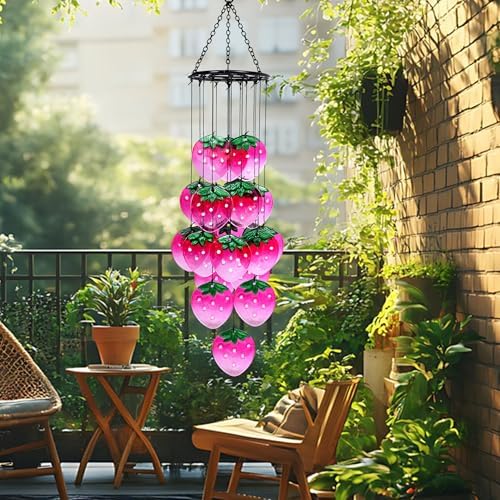 Glass Strawberry Wind Chimes - Hand-Painted Glass Strawberry Suncatcher for Window,Outdoor Garden Decor,Colorful Strawberry Ornaments Hanging Wall Art for Patio,Unique Memorial Gifts for Women & Mom - Image 7