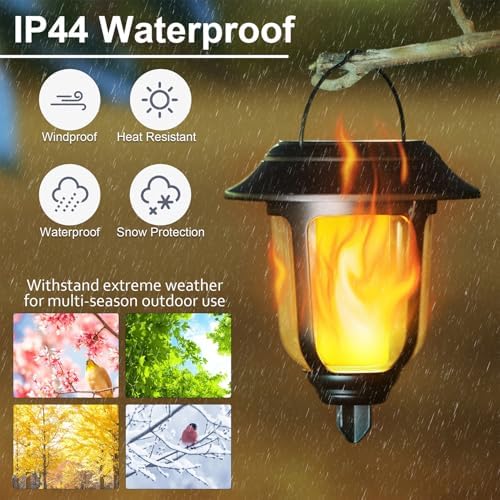 Dynaming 4 Pack Solar Flame Lanterns Outdoor, Hanging Solar Powered Wall Mounted Sconce Lights, Flickering Flame LED Light Auto On/Off, Waterproof for Garage Stair Patio Front Porch Yard - Image 5