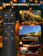 100ft Solar Outdoor String Lights with Remote - USB Rechargeable Solar Powered Outdoor Patio Lights, Larger 3.5W Solar Panel , Timer, Dimmable Shatterproof ST38 Bulbs for Backyard, Porch, Garden, Pool - Image 4