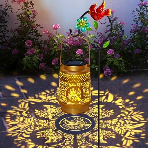 Mothers Day Gifts Cardinal Solar Lanterns Outdoor Waterproof with Shepherd Hook,Cardinal Gifts for Women,Men,Metal Solar Garden Lights for Yard,Patio,Lawn,Tabletop,Pathway,Landscape,Garden by TEDOF