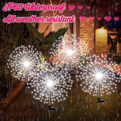 Tujoe 4 Pack Halloween Outdoor Decoration Solar Firework Lights, White - Image 4
