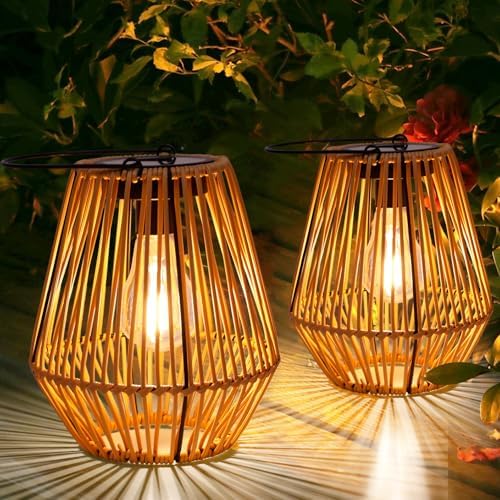 Livinlarge Solar Lanterns Outdoor Waterproof,Wicker Solar Lantern 2 Pack | by Livinlarge