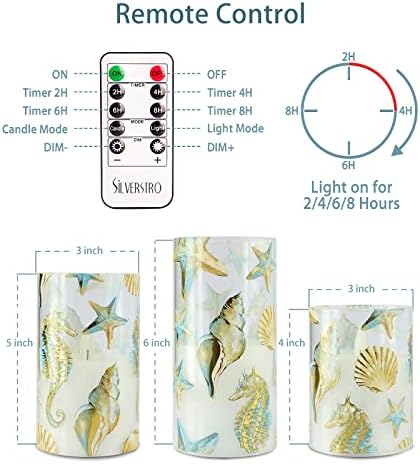 Nautical Flameless Candles Flickering Starfish Seahorse Battery Operated Candles with Remote - Bedroom Party Christmas Ocean Summer Decor - Set of 3 - Image 2