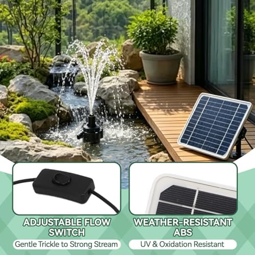 Sola Water Pump Kit with Battery Backup, 800L/H Solar Powered Fountain Pump for Bird Bath, Fish Tank, Small Pond & Garden Irrigation Outdoor Water Feature Kit with Adjustable Flow Switch - Image 4