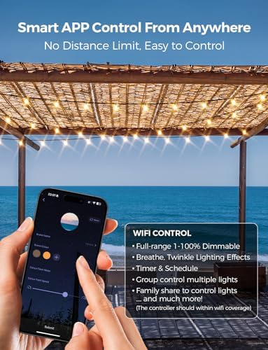 XMCOSY+ Outdoor String Lights, Smart Patio Lights 100Ft Dimmable Outdoor Lights Warm White, 50 G40 LED Bulbs, WiFi String Lights for Outside, Work with Alexa, APP Control, Waterproof Extendable - Image 2