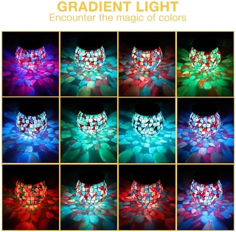 Cooo 2 Pack Gift for her him Landscape Lighting Path Lights Heavy Solar Mosaic Lantern with RGB Color-Changing Light – Dual Solar Panels, Red Amber Glass Tiles, Waterproof Outdoor - Image 3