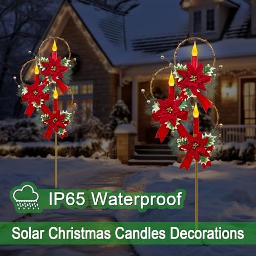 Outdoor Solar Christmas Decorations,LED Red Candle Holiday Garden Stakes - Image 3
