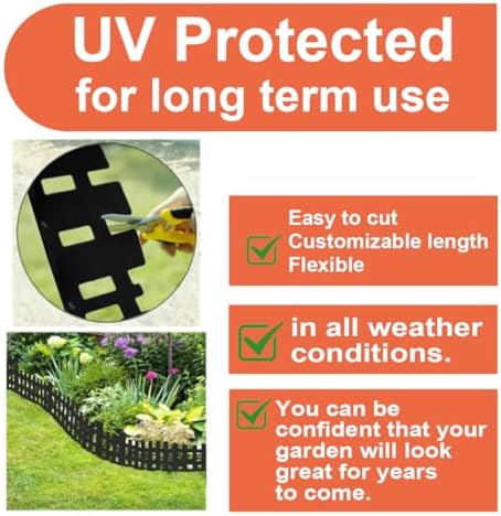 Garden Edging 33FT x 4.1~4.9IN Tall, Landscape Edging Borders with 60pcs Plastic Stakes,Arched Design Black Flexible Lawn Edging Border, No Digging Edge Fence DIY for Tree Flowerbeds Grass Yard - Image 5