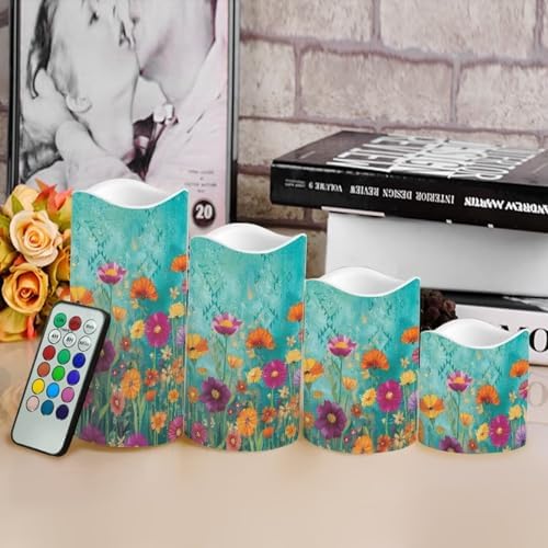 Flower LED Flameless Candles with Realistic Dancing Flame Waterproof Battery Operated with Remote & Timer (4 Pack,) Outdoor & Indoor Decor Housewarming Gifts - Image 4