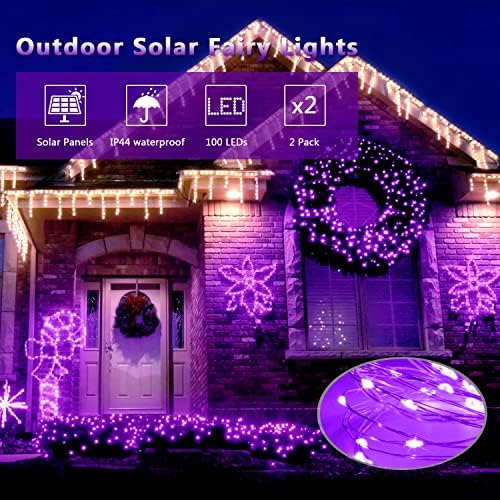 JMEXSUSS 4 Pack Solar Halloween Lights, 33FT 100 LED Purple Fairy Lights - Image 3