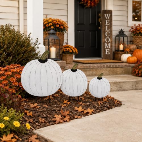 GlikCeil 3 Pcs Fall Decor Outdoor Rustic Pumpkin Stakes, Fall, White - Image 4