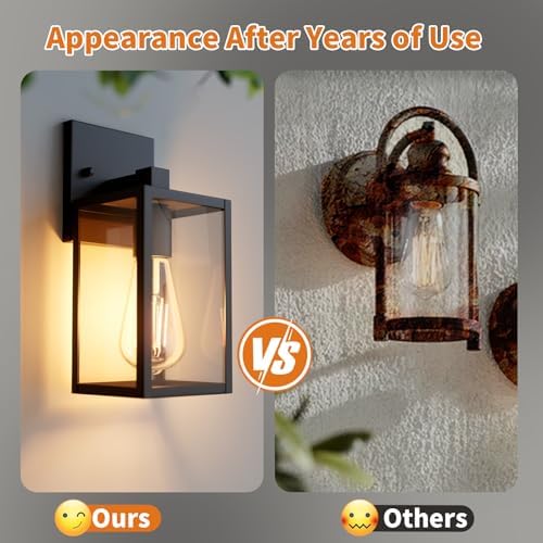 Outdoor Light Fixtures Wall Mount, Waterproof Front Porch Lights, Modern Exterior Lighting Fixtures with E26 Socket, Black Wall Sconces Lantern Lamp, Outside Lights for House, Garage, Patio (2 Pack） - Image 4