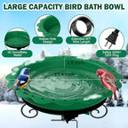 Heated Bird Bath for Deck Railing, 100W Heated Birdbath for Outdoors, Green - Image 2