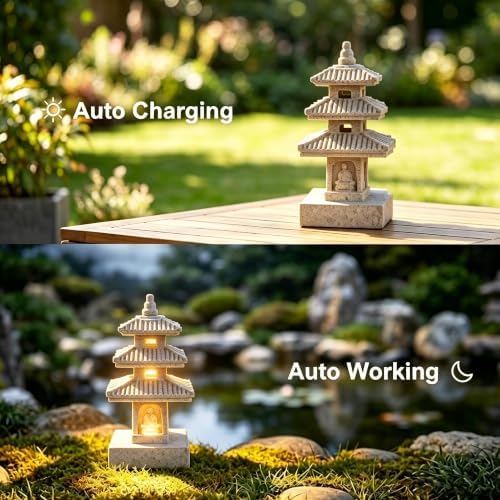 Solar Power Rice White Three Layers Resin Pagoda Garden Statues,Lawn Adorn - Image 6