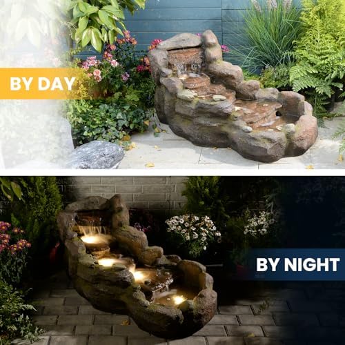 Bumilgar 42 in Natural-Style Tier Garden Rock Water Fountain Outdoor, Floor-Standing Fountains that Feature Gentle Waterfall and LED Lights for Patio, Backyard, Deck, Porch, Home Décor - Image 6