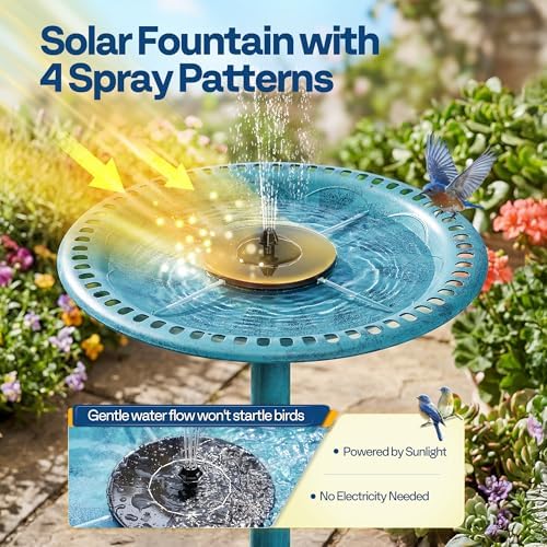 VIVOHOME Bird Bath with Solar Fountain for Outside, Pedestal, Blue - Image 5