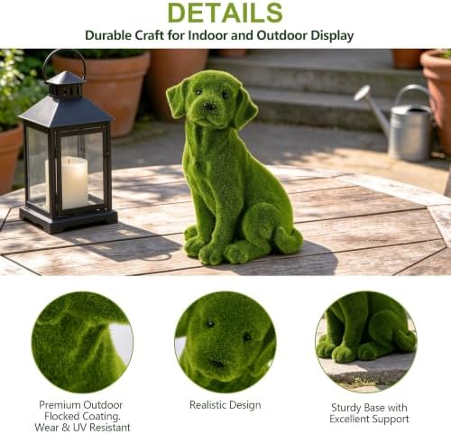 13.39" Garden Statue Flocked Dog Figurine Resin Puppy Yard Green - Image 2