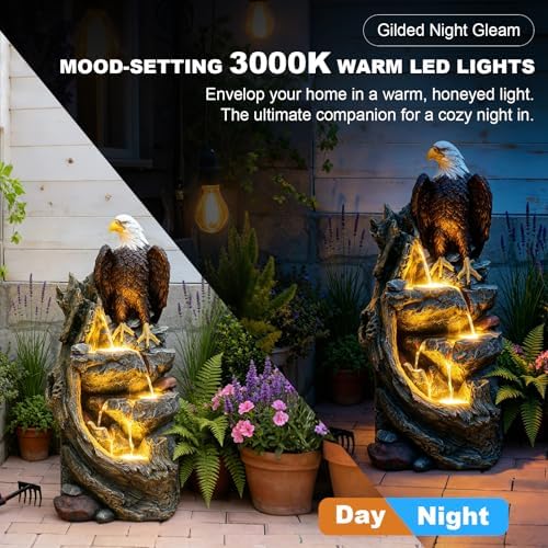 Bald Eagle Outdoor Fountain, 40.5" H Large Cascading Waterfall Feature - Image 4