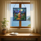 Gnome with Lantern Stained Glass Suncatcher – Square Hanging Window Panel for Home, Garden, Nursery, Halloween, Christmas, Memorial Day – Whimsical Glass Art Gift for Gnome Lovers ihs2et - Image 6