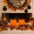 Orange Flickering Flameless Candles with Remote Timer, 6 pcs LED Battery Operated Candles with String Lights, Halloween Fall Candles Decor for Home, Same Size D3 H6 - Image 2