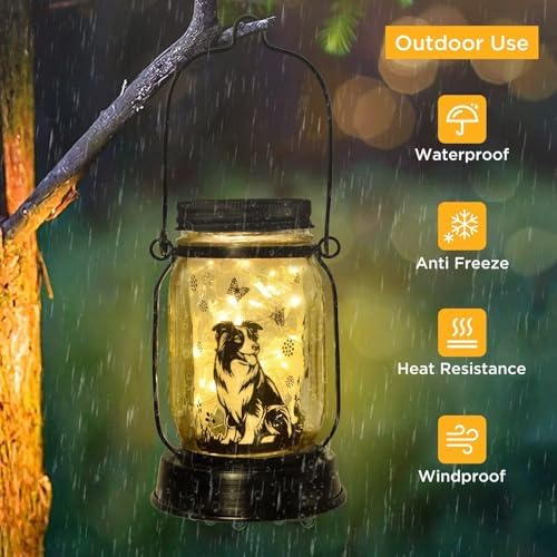 kyoryuger Border Collie Gifts for Women/Men Border Collie Solar Lanterns Dog Mom Birthday, Dog Lovers Lantern, Pet Loss Pet Memorial Lights, Solar Garden Decor Outside for Yard, Patio,Backyard,Porch - Image 5