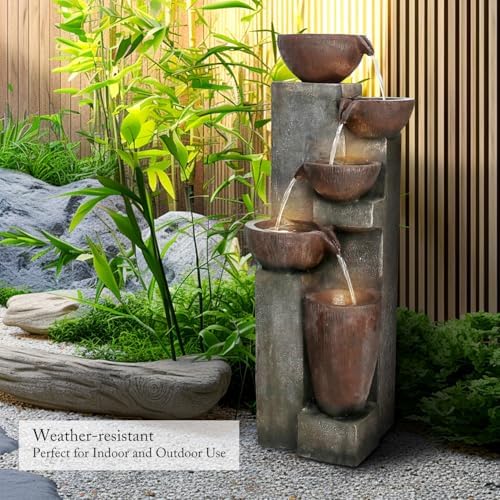 SunJet 5-Tier Cascading Indoor/Outdoor Water Fountain with LED Lights - 39.7" High Large Waterfall Floor Standing Fountain for Garden, Patio, Yard, and Deck Decor - Relaxing Outdoor Water Feature - Image 3