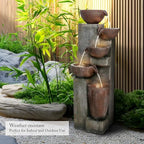SunJet 5-Tier Cascading Indoor/Outdoor Water Fountain with LED Lights - 39.7" High Large Waterfall Floor Standing Fountain for Garden, Patio, Yard, and Deck Decor - Relaxing Outdoor Water Feature - Image 3