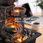 Kalona Tabletop Waterfall Fountain 3 Bowls with LED Light, Soothing Water Flow Sound, Zen Meditation Decor for Home and Office, Relaxation Water Fountains Indoor (23113) - Image 4