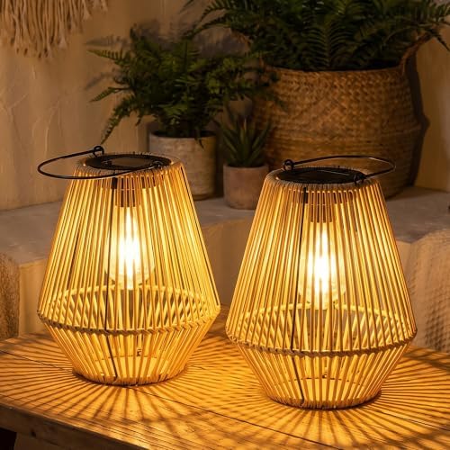 Solar Lanterns,MZAIHOUPAI Solar Outdoor Lantern Hanging Solar Lights Outdoor Waterproof Boho Patio Decor Table Lamps for Outside Porch Tree Gazebo Decorations Garden Gift for Mom 2 Pack by SolarGardenDecorativeFamily