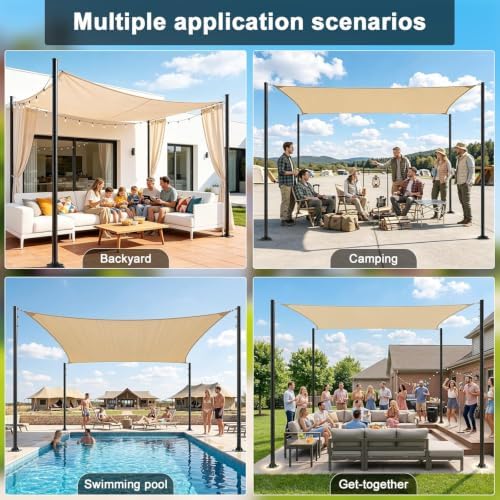 4 Pack 12 Ft Shade Sail Poles, Heavy Duty Metal Outdoor Support Post Kit, Rust-Resistant Shade Sail Support Poles, Adjustable Metal Sun Shade Poles for Patios, Courtyards, Backyards and Gardens - Image 2