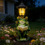 Solar Frog Garden Statue for Outdoor Decor with Lantern - Lawn Decoration 16“ Tall Frog Figurine Lights for Patio, Yard, Porch Ornament - Valentine's Day Gifts for Mom, Grandma, Women by Vasesun